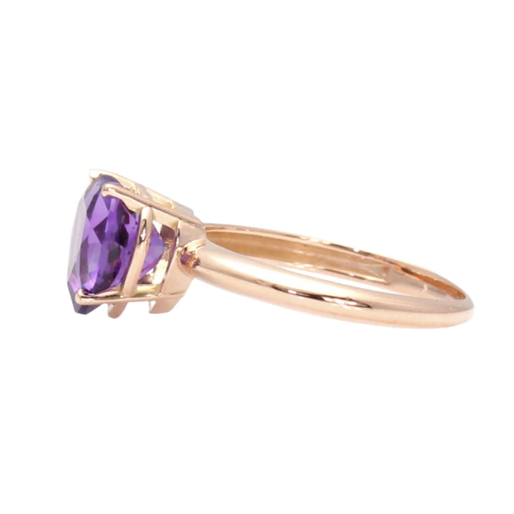 Amethyst Heart Cut Ring - Side View Showing 14K Rose Gold Solitaire Setting