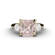 Morganite 3 Stone Engagement Ring in Yellow Gold