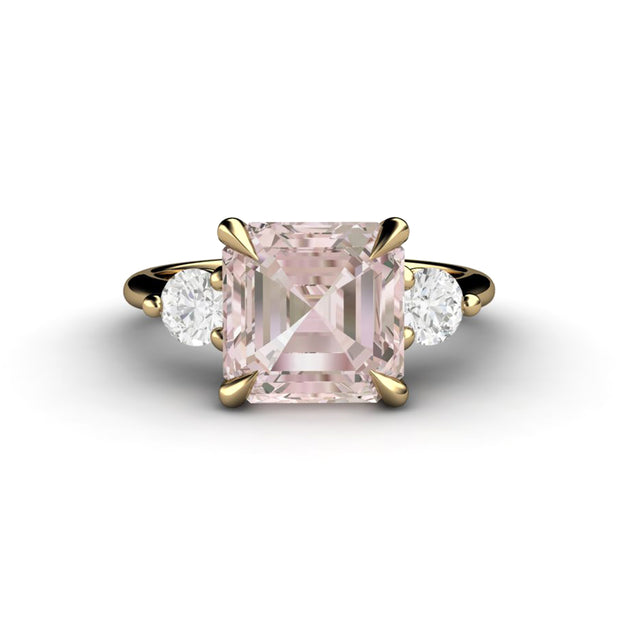 Morganite 3 Stone Engagement Ring in Yellow Gold