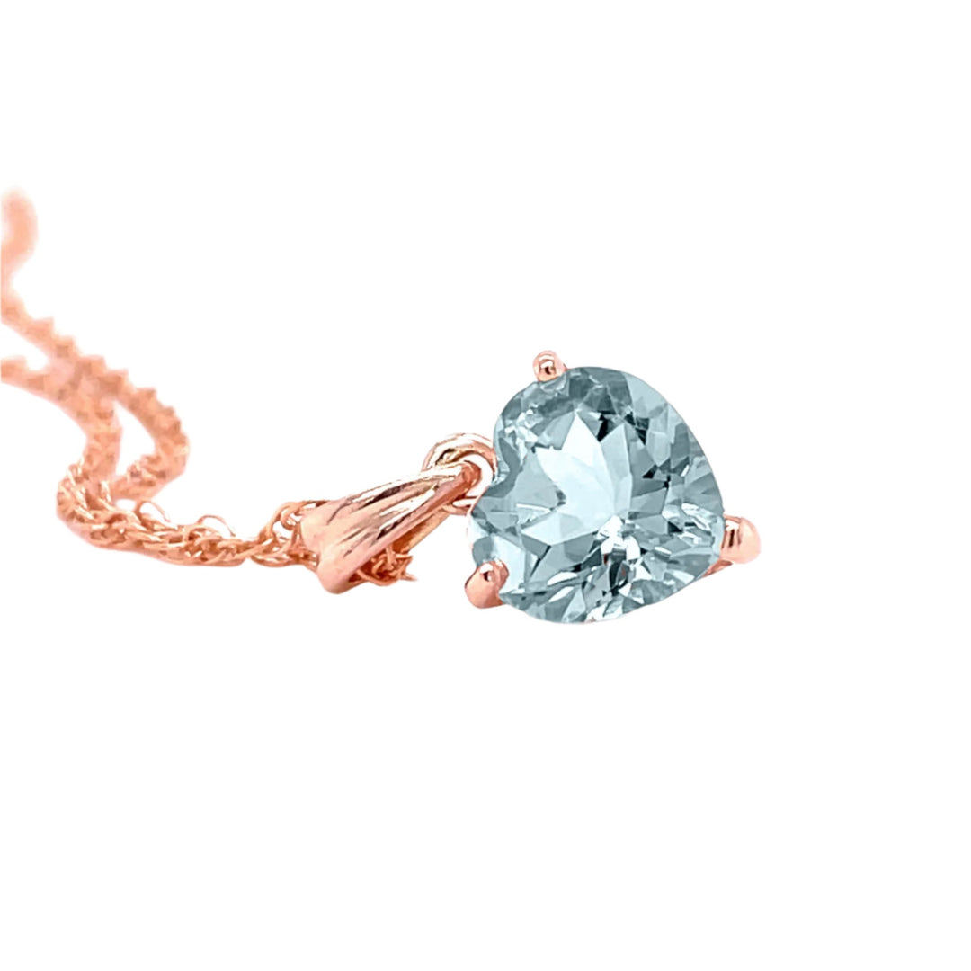 Natural Aquamarine Heart Necklace,  1.5 Carat Aquamarine Pendant in 14K Rose Gold March Birthstone Jewelry