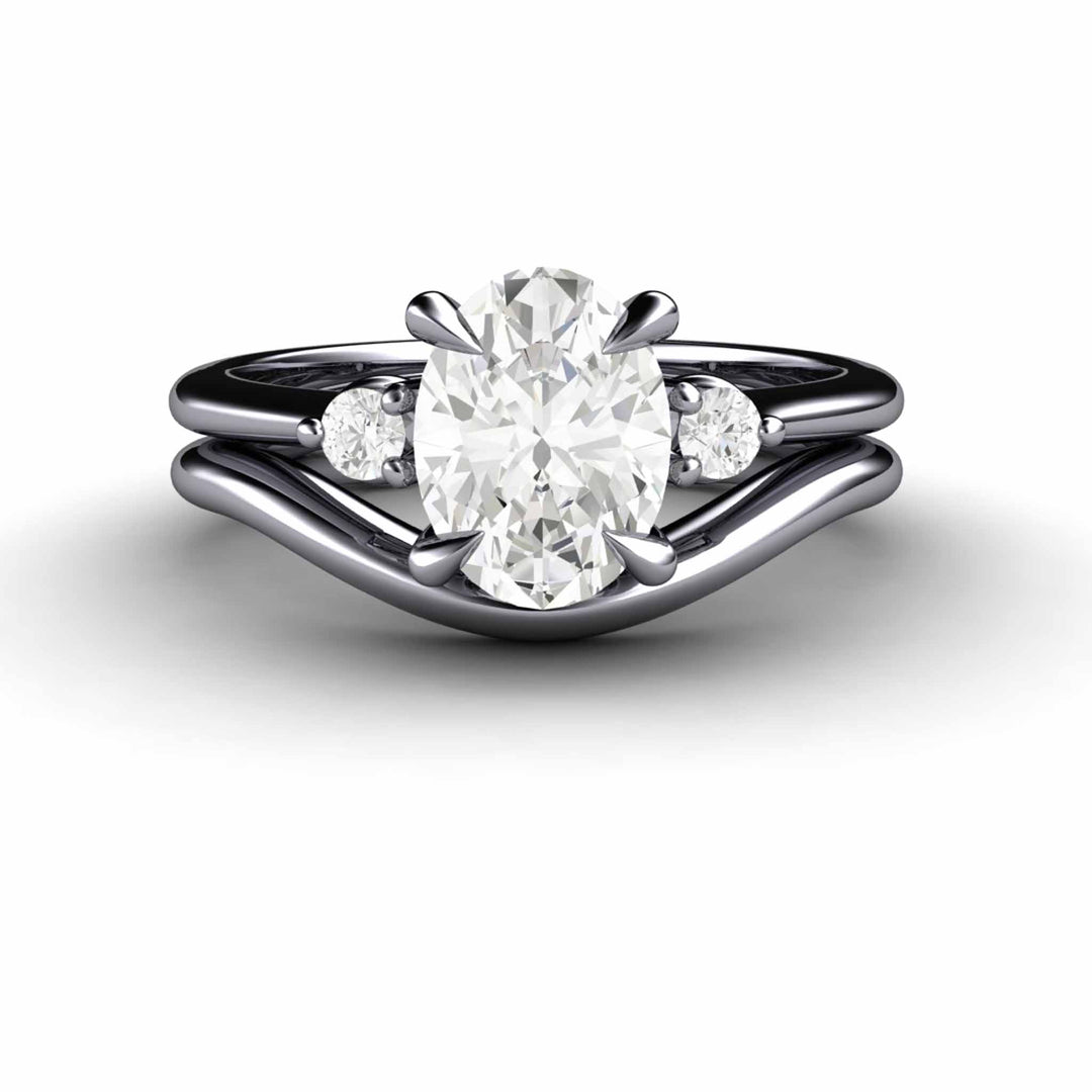 1ct Oval Lab Created Diamond Ring, Eco Friendly Engagement Ring, Bridal Set