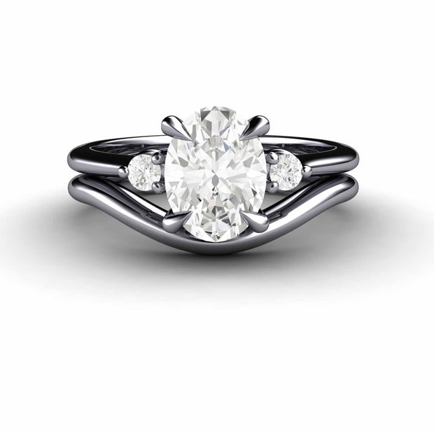 1ct Oval Lab Created Diamond Engagement Ring Three Stone Style