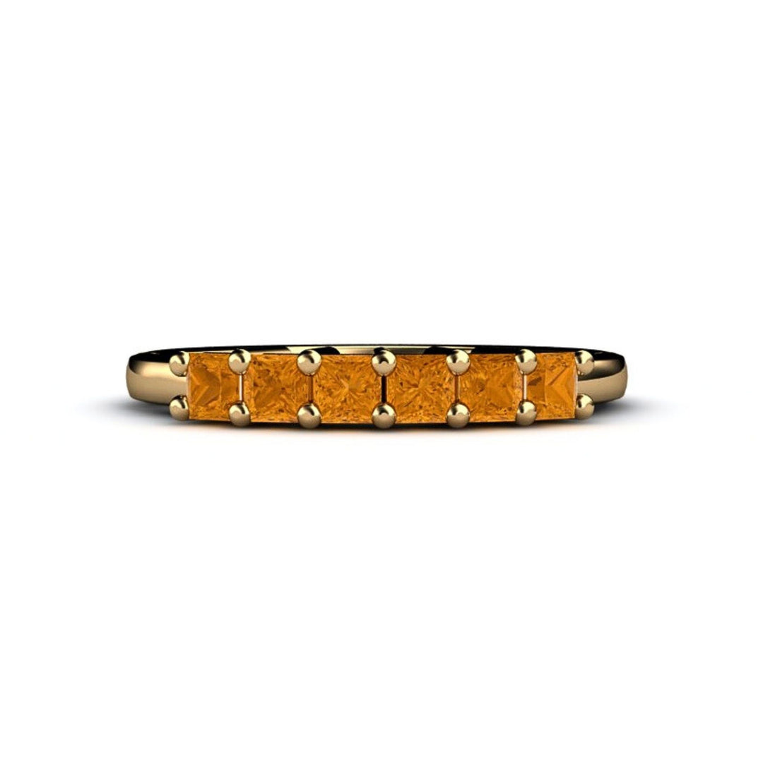 Princess Cut Citrine Anniversary Band, November Birthstone Stacking Ring in 14K or 18K Gold or Platinum