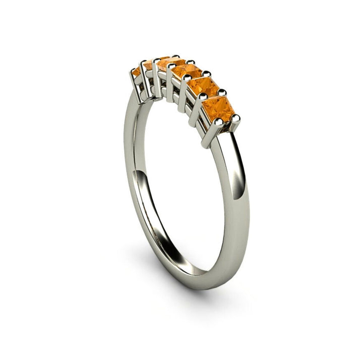 Princess Cut Citrine Band, November Birthstone Stacking Ring in 14K or 18K Gold or Platinum