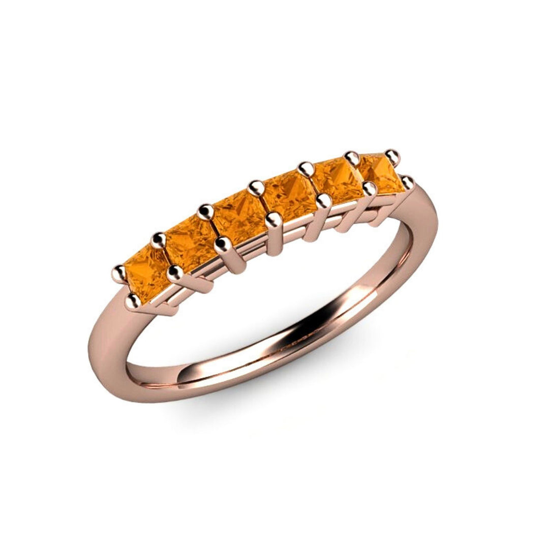 Princess Cut Citrine Ring, Square Gemstone Stacking Ring November Birthday Gift or Push Present