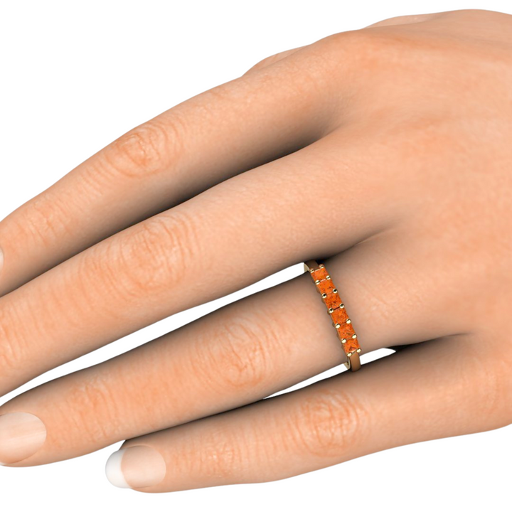 Princess Cut Citrine Band shown on the Hand | November Birthstone Stacking Ring