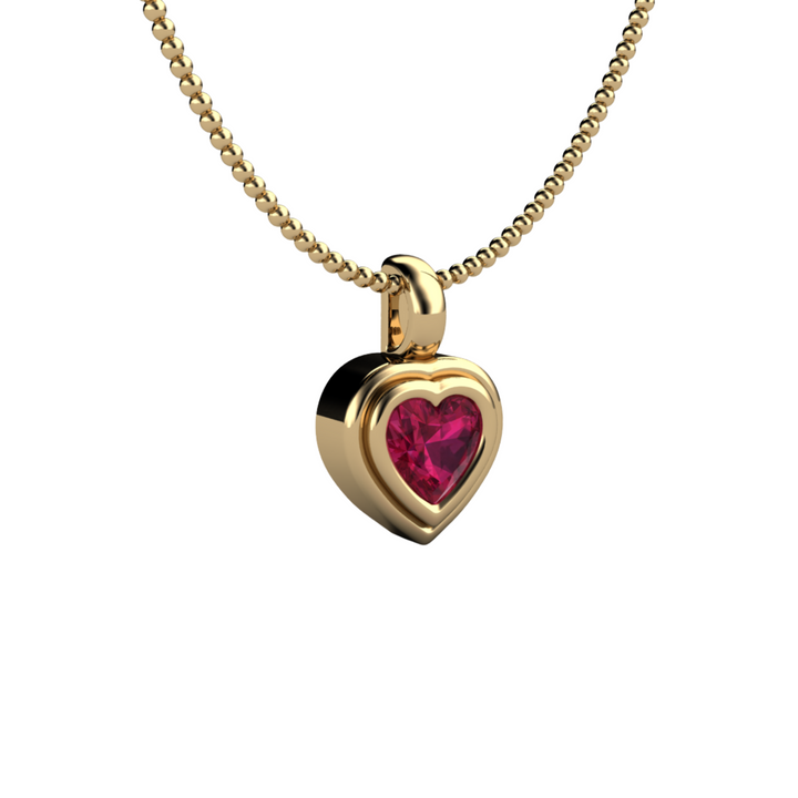 Ruby Heart Necklace, Bezel Set Ruby Pendant in 14K Gold, July Birthday Gift