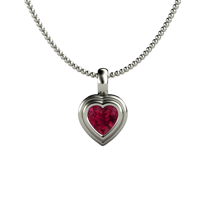 Gold Ruby Heart Necklace, Heart Shaped Ruby Pendant in 14K White Gold, Minimalist Style