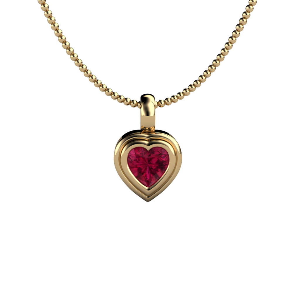 Heart Shaped Ruby Necklace, Modern Bezel Set Ruby Pendant, 14K Gold