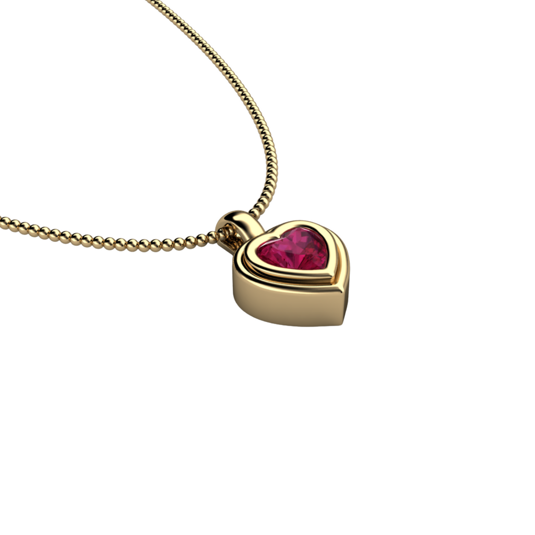 Minimalist Ruby Pendant, Heart Cut Ruby Necklace in 14K Gold Bezel Setting