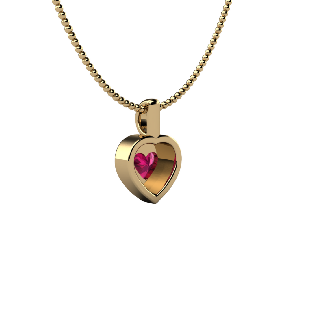 14K Gold Ruby Heart Pendant, Bezel Set Ruby Necklace, Rear View