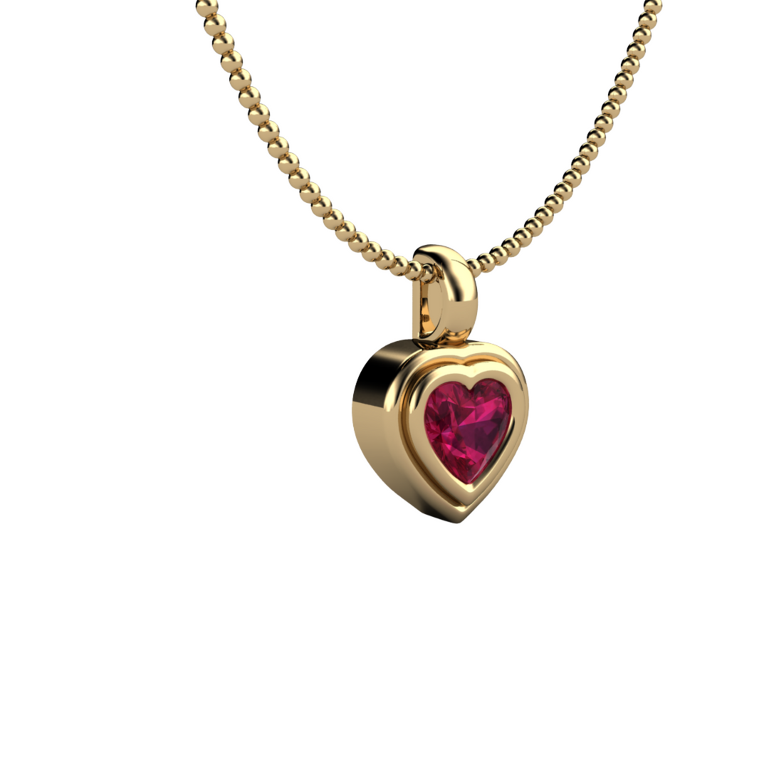 14K Gold Ruby Heart Pendant, Lab Grown Ruby Necklace