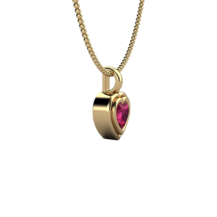 Ruby Heart Necklace, Heart Shaped Ruby Pendant in 14K Gold Bezel Setting, Side View