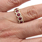 Natural Ruby Ring Wedding Ring Anniversary Band Diamond Halo Design 18K Yellow Gold - Rare Earth Jewelry