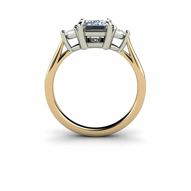 Two Tone Classic Three Stone Ring Setting with Trillions