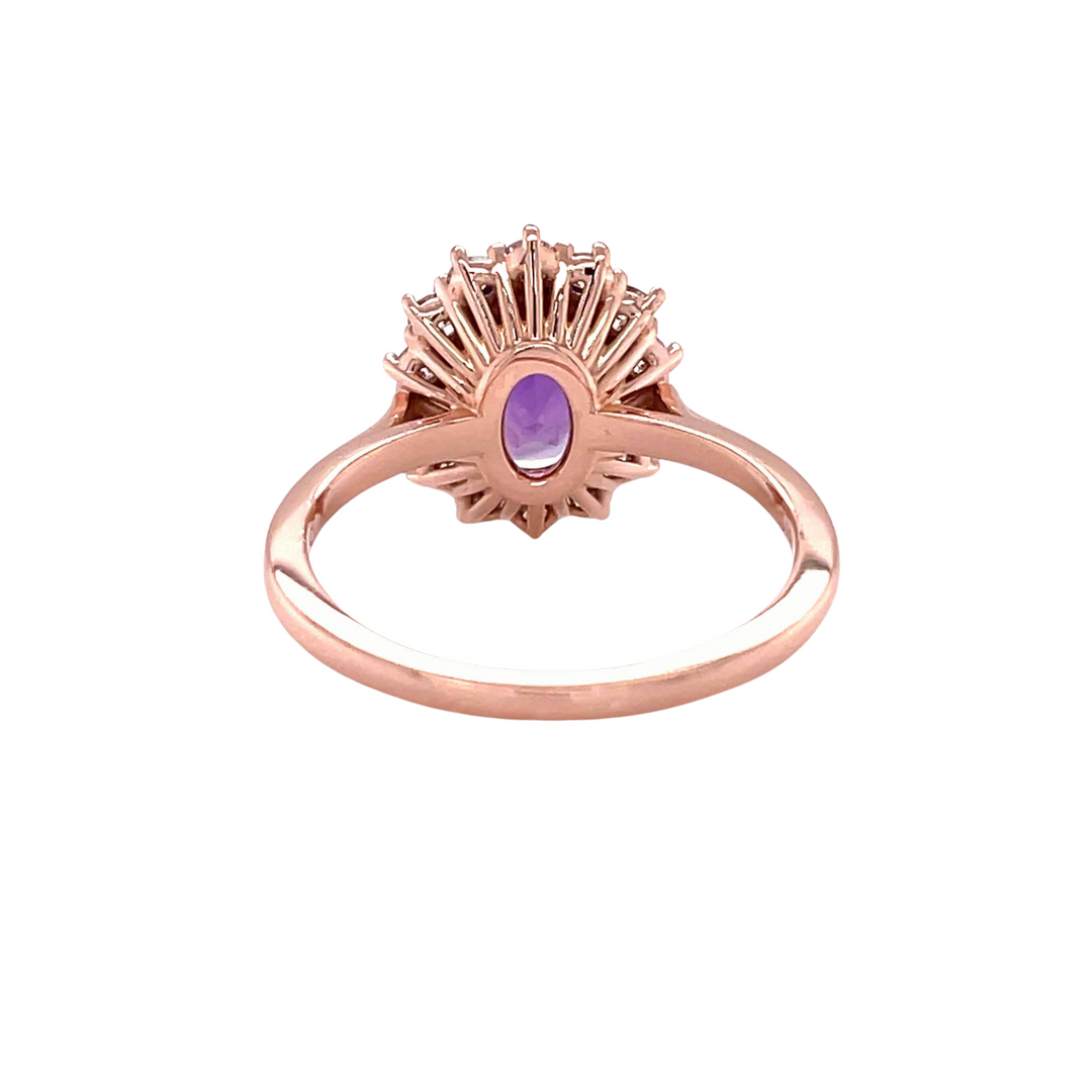 The underside of the Vintage Inspired Amethyst and Diamond Ring showing the decorative gallery and fine details of the ring from Rare Earth Jewelry.