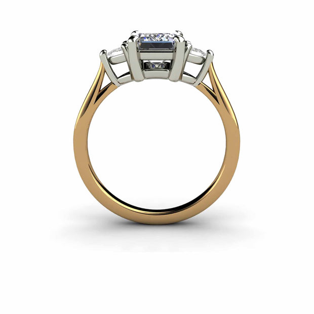 Gray Moissanite Engagement Ring Emerald Cut 3 Stone with Trillions