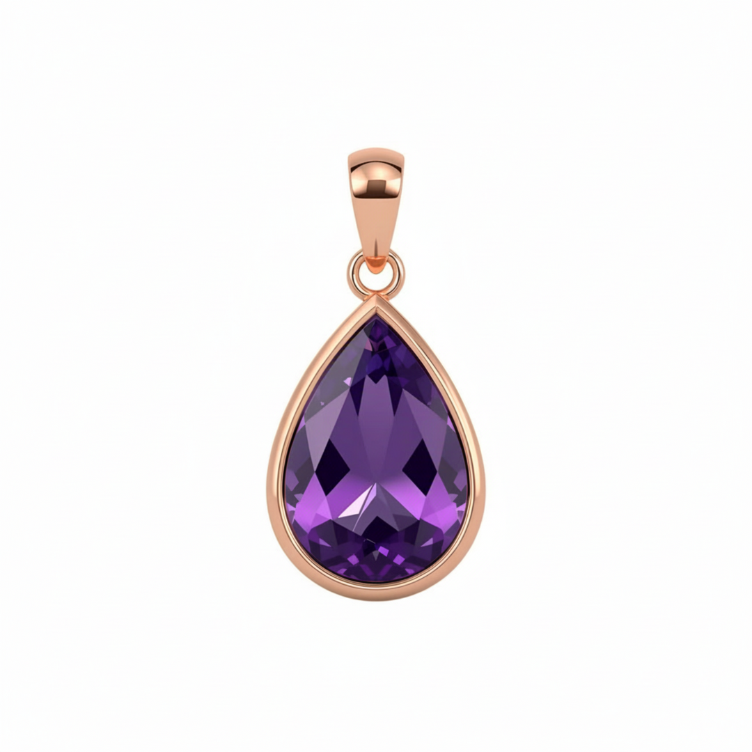 Pear cut amethyst pendant in 14K rose gold bezel setting, modern purple gemstone pendant only, February birthday gift idea | Rare Earth Jewelry