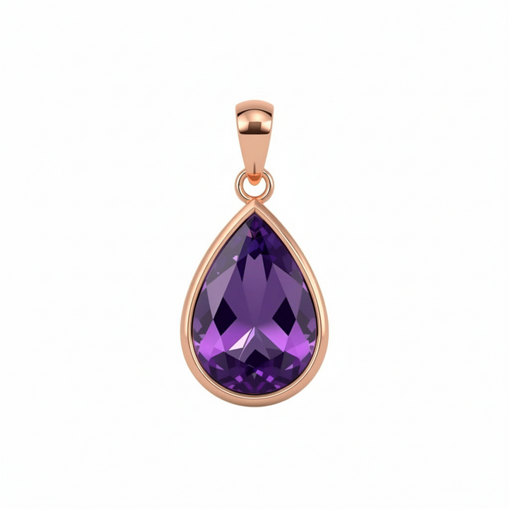 Pear cut amethyst pendant in 14K rose gold bezel setting, modern purple gemstone pendant only, February birthday gift idea | Rare Earth Jewelry