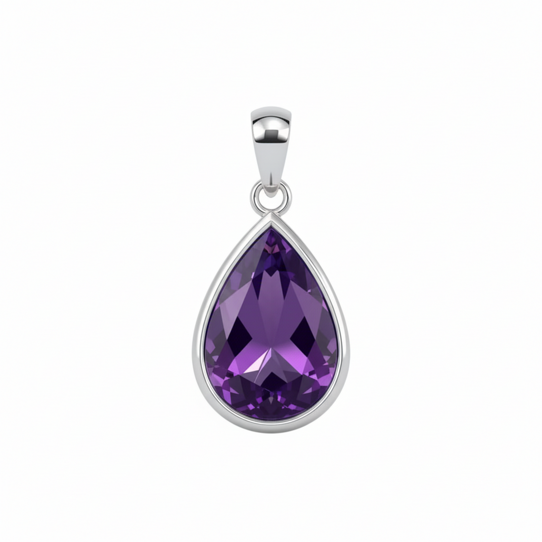 Standalone pear amethyst pendant in 14K white gold bezel setting, minimalist purple gemstone pendant only | Rare Earth Jewelry