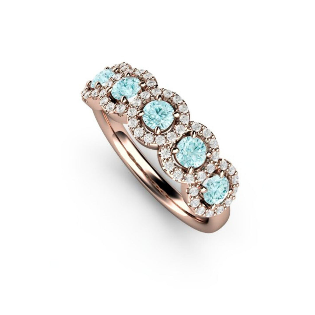 Aquamarine and Diamond Band | Unique Aquamarine Wedding Ring - Rare Earth Jewelry