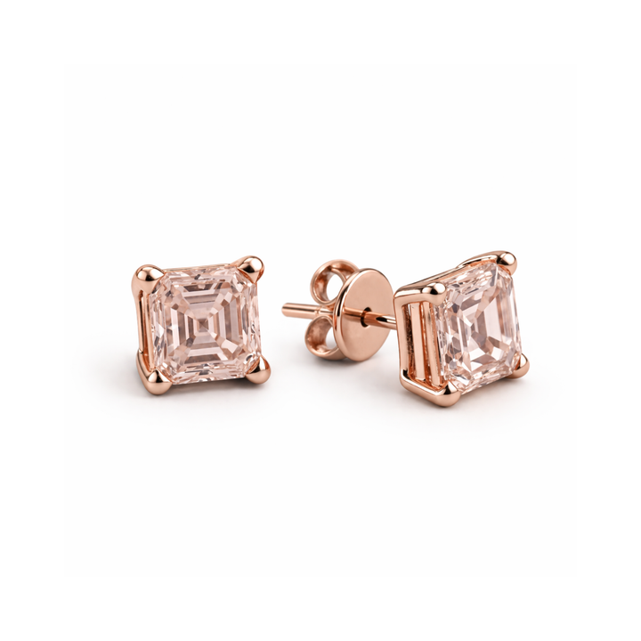 Asscher Cut Morganite Stud Earrings in 14K Rose Gold 5.5mm Pink Morganite Earrings | Rare Earth Jewelry