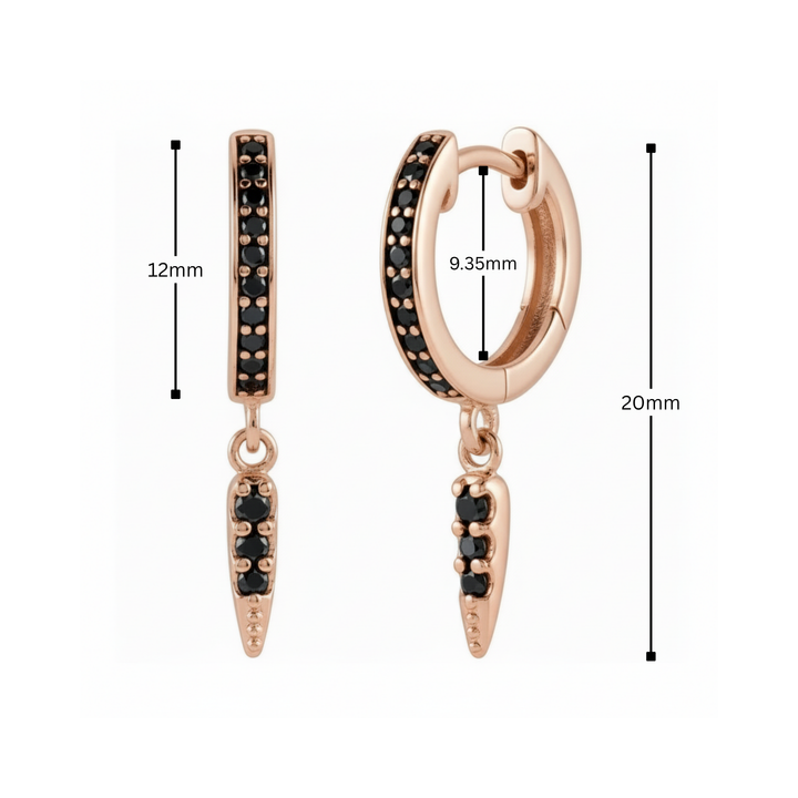 Black Diamond Hoop Earrings | 14K Gold Huggies with Arrow Dangle | Single or Pair