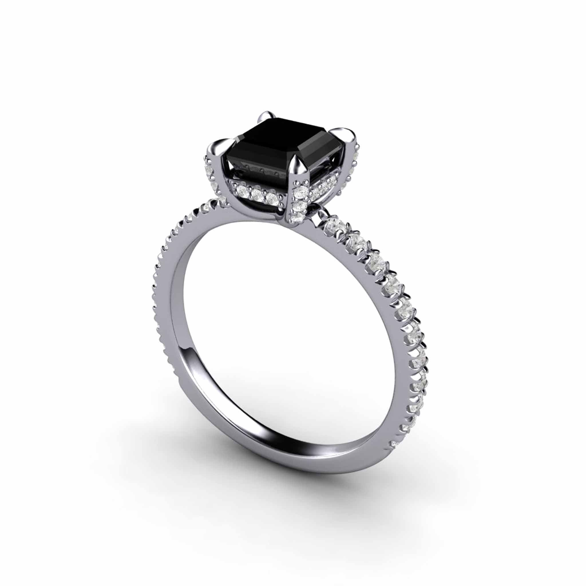 Black Diamond Engagement Ring Pave Diamond Hidden Halo