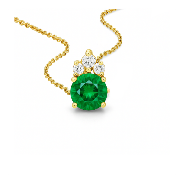 Emerald and diamond necklace with round lab grown emerald and diamond cluster, 14K Gold Emerald pendant, May birthstone | Rare Earth Jewelry