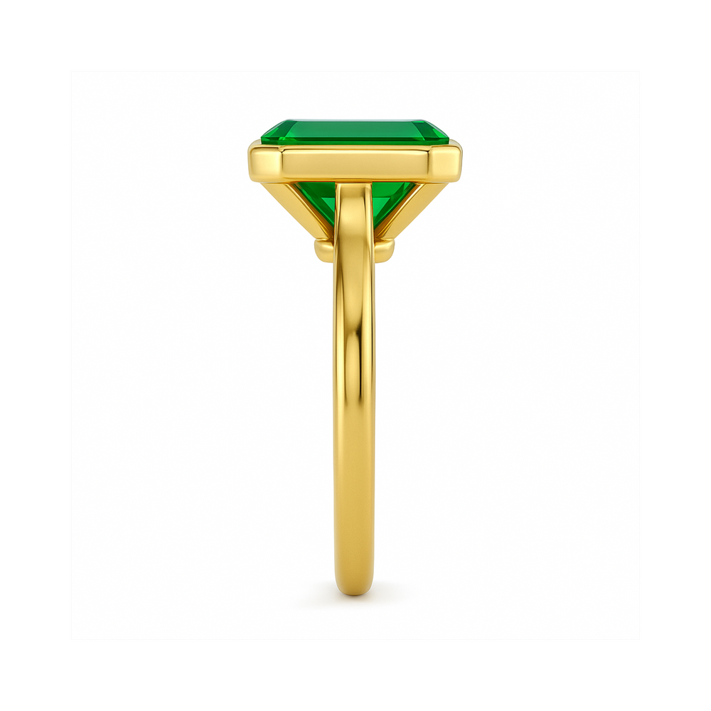 Emerald Cut Emerald Ring, Side View of 2 Carat Bezel Set Solitaire Engagement Ring | Rare Earth Jewelry