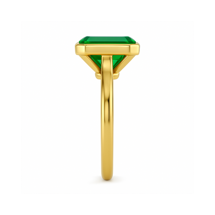 Emerald Cut Emerald Ring, Side View of 2 Carat Bezel Set Solitaire Engagement Ring | Rare Earth Jewelry
