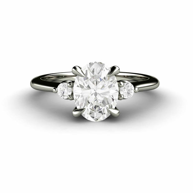 Engagement Ring for Small Hands Oval Three Stone Diamond Ring Lab Grown