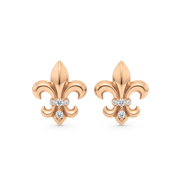14K rose gold fleur de lis diamond stud earrings | Rare Earth Jewelry