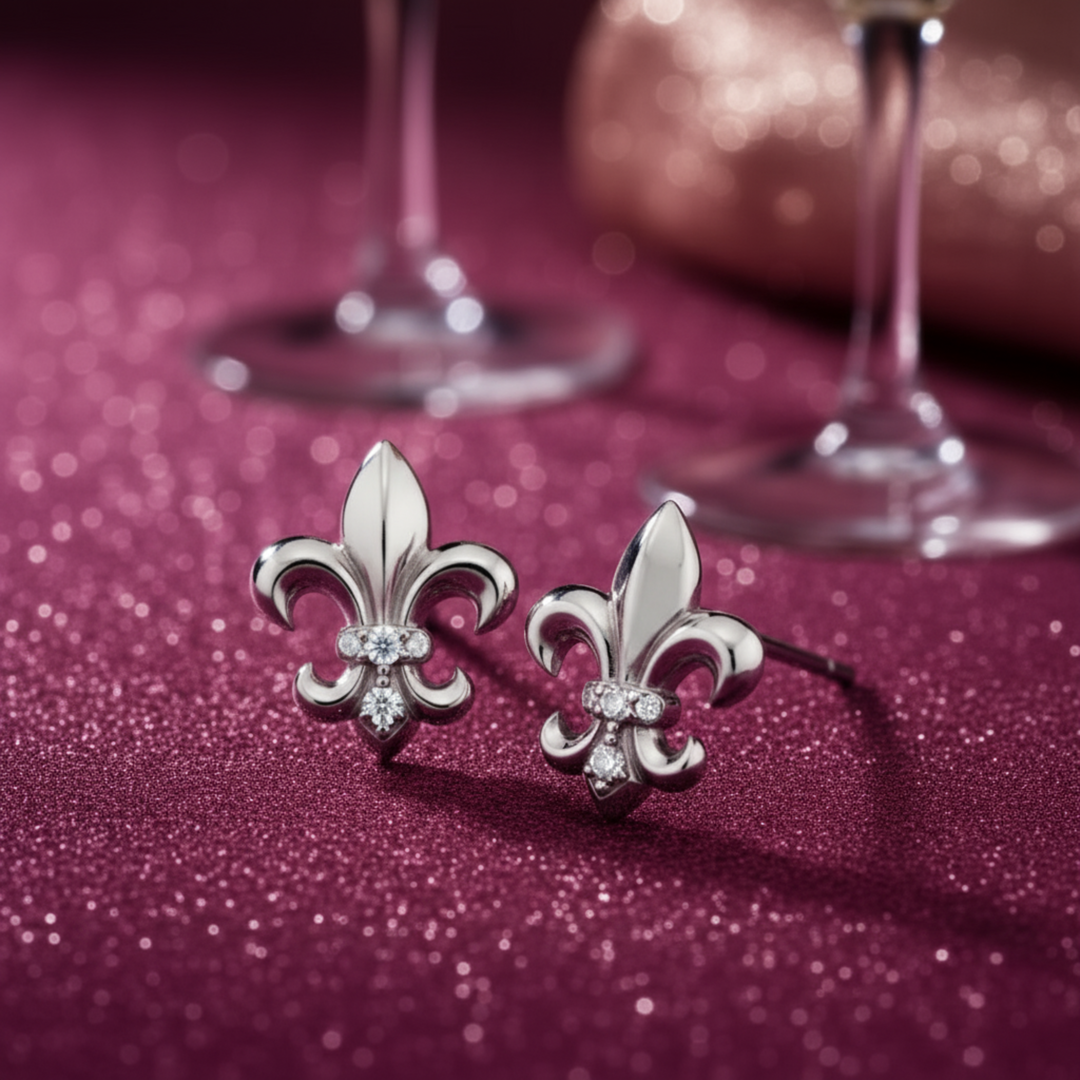 14K Gold Fleur de lis earrings with diamonds inspired by French and New Orleans heritage | Rare Earth Jewelry