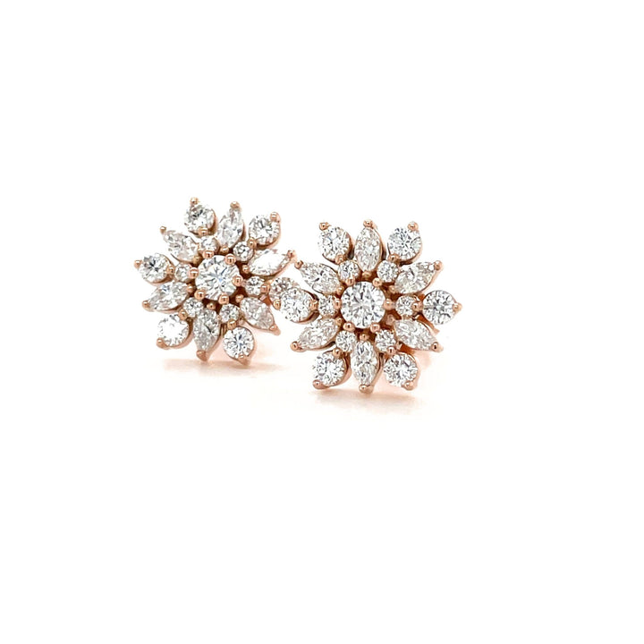 14K Diamond Snowflake Earrings 1CTW Lab Grown or Natural Diamond Studs - Rare Earth Jewelry