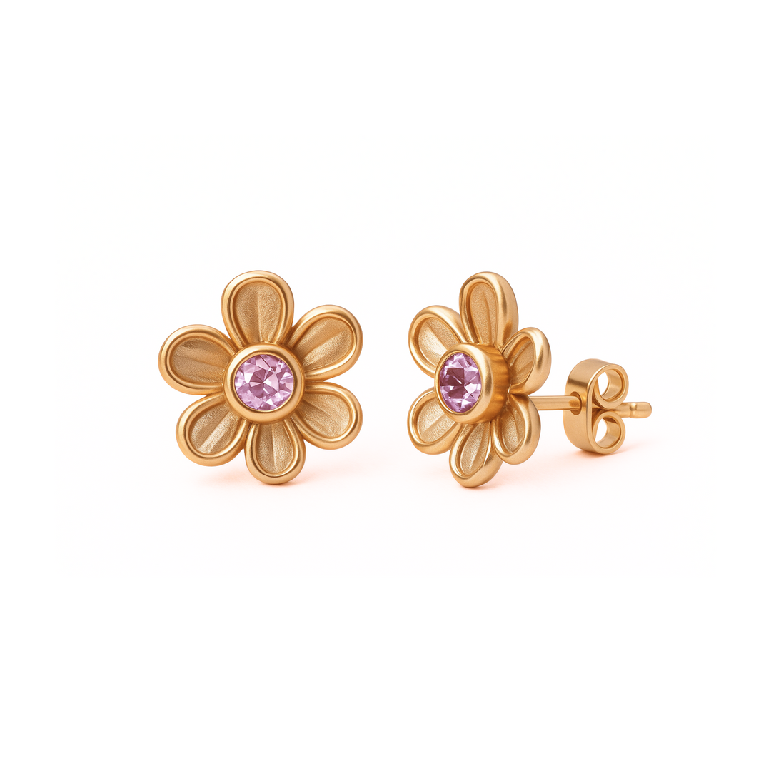 Light Pink Sapphire Stud Earrings with Floral Design in 14K or 18k Gold,  Natural Gemstone Earrings, Small Flower Shaped Studs, Pink Sapphire Studs | Rare Earth Jewelry