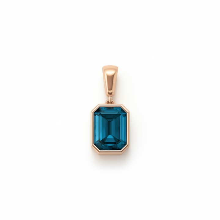 emerald cut london blue topaz pendant in 14k rose gold teal blue gemstone | Rare Earth Jewelry