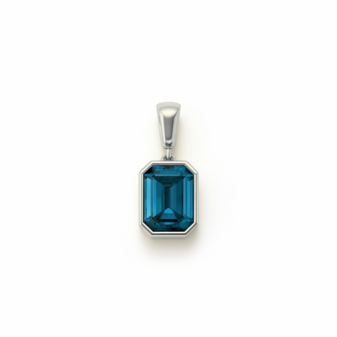 emerald cut london blue topaz pendant in 14k white gold natural blue gemstone necklace | Rare Earth Jewelry