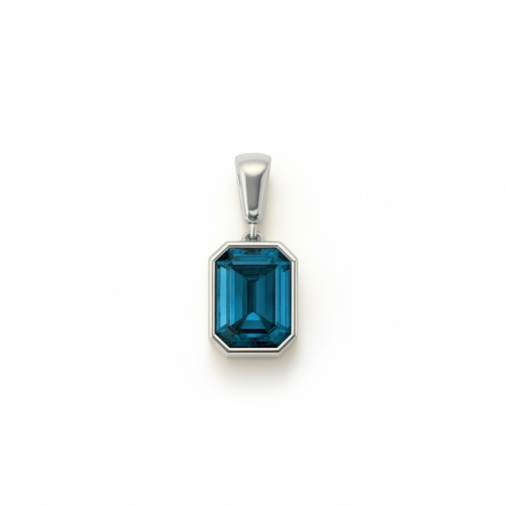 emerald cut london blue topaz pendant in 14k white gold natural blue gemstone necklace | Rare Earth Jewelry