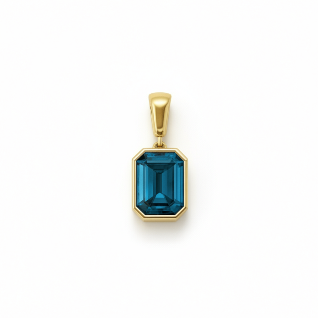 3 carat emerald cut london blue topaz pendant in 14k yellow gold december birthstone | Rare Earth Jewelry