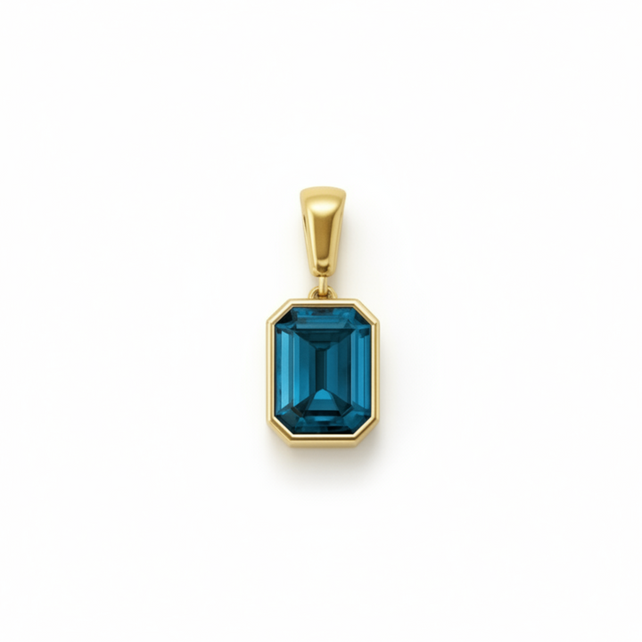 3 carat emerald cut london blue topaz pendant in 14k yellow gold december birthstone | Rare Earth Jewelry