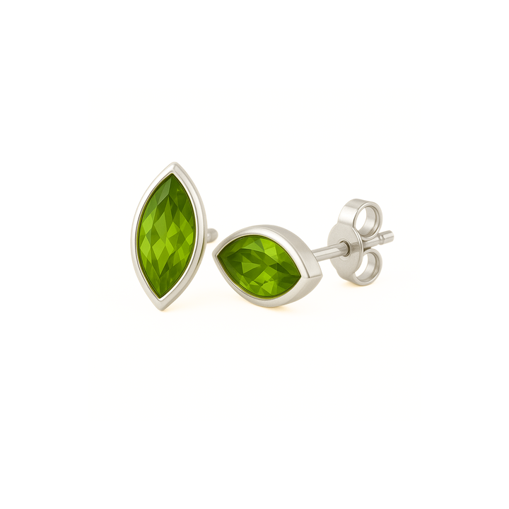 14K Gold Natural Peridot Earrings, Marquise Cut Studs with Purple Gemstones for Men or Women, Available as Single Earring or a Pair, Natural Gemstone Earrings, August Birthstone Jewelry | Rare Earth Jewelry