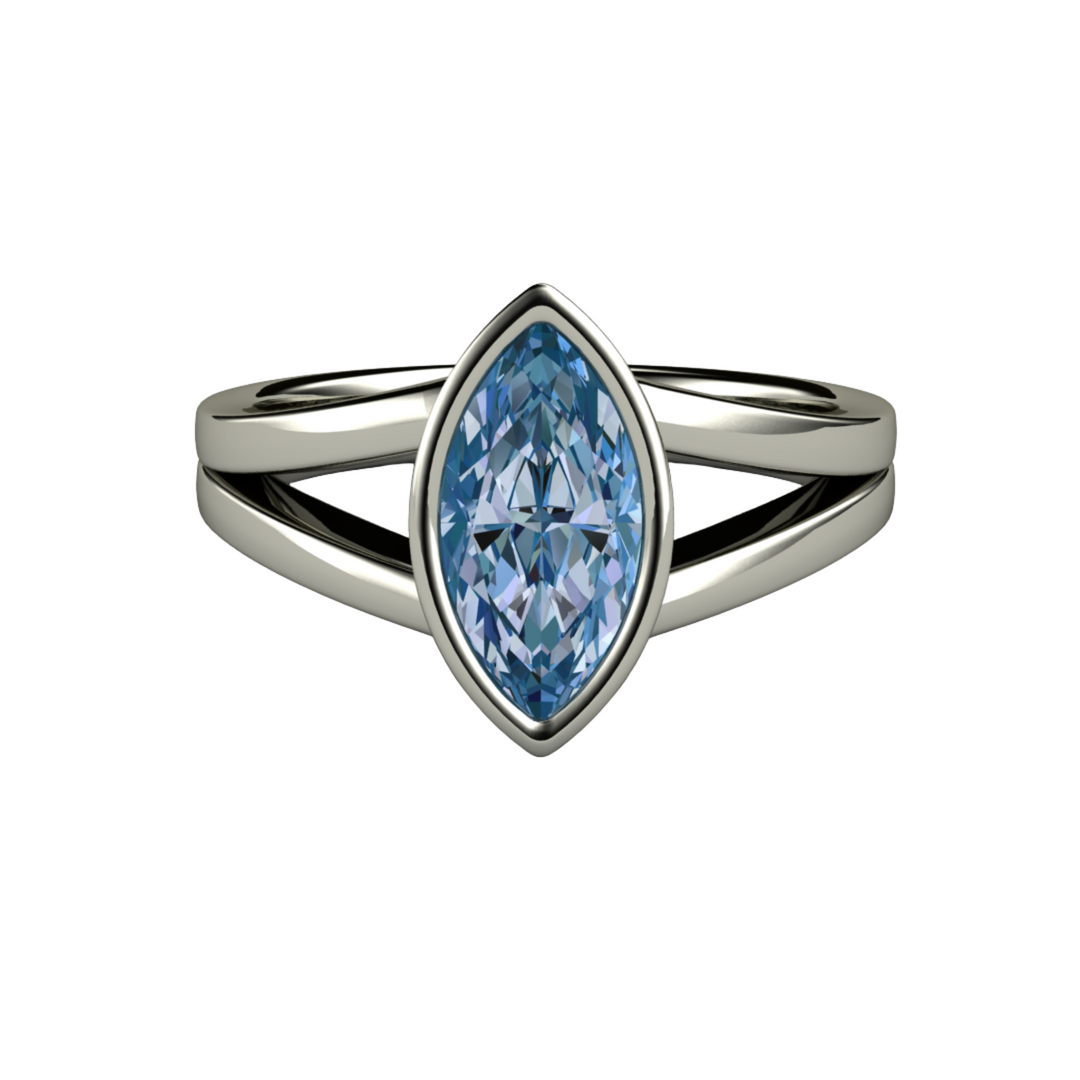 Reserved for Zachary | Marquise Cut Sapphire Engagement Ring | Bezel Set Split Shank Solitaire