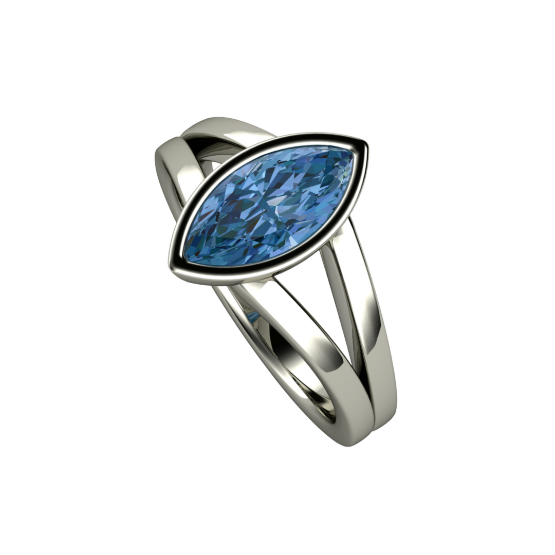Reserved for Zachary | Marquise Cut Sapphire Engagement Ring | Bezel Set Split Shank Solitaire