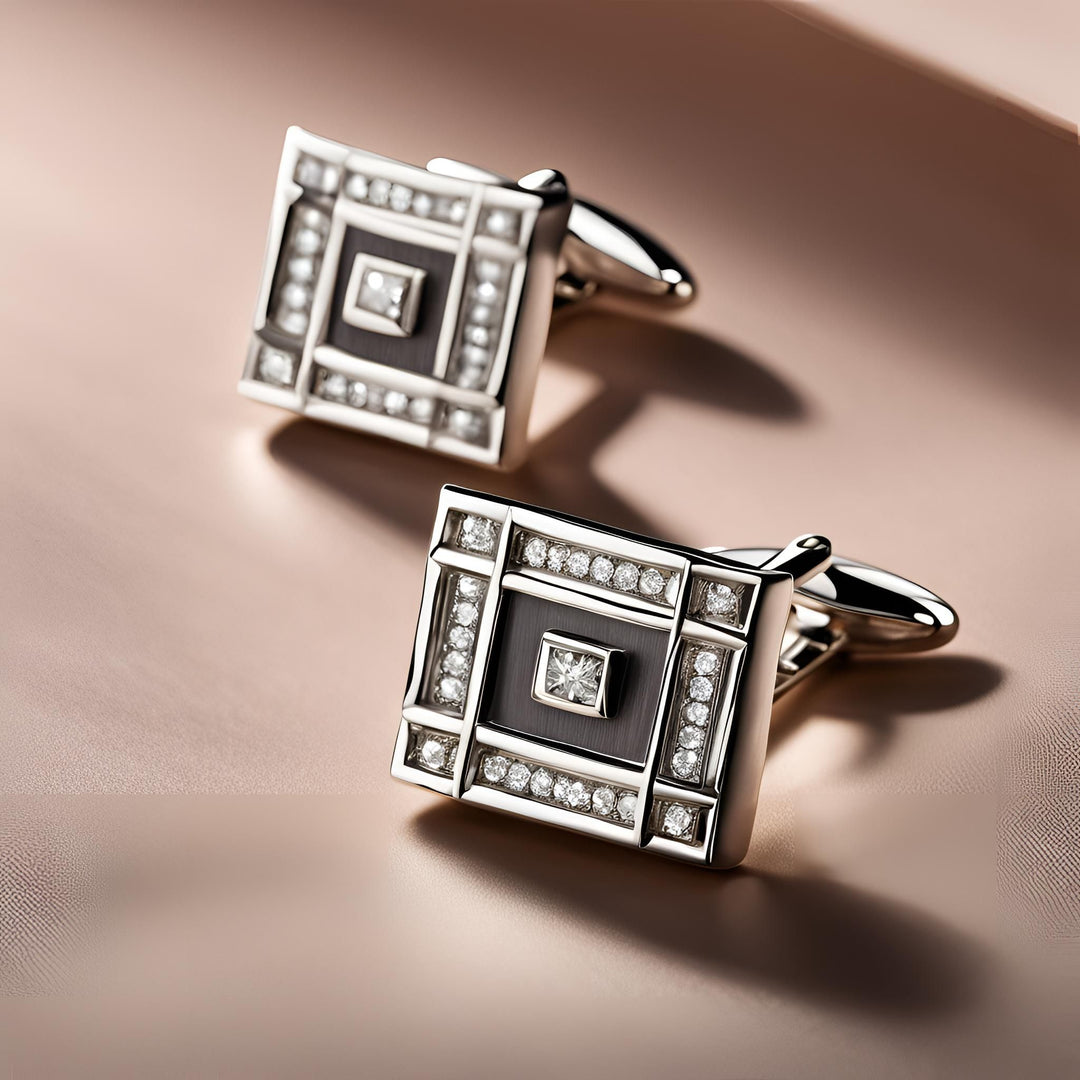 Men's 14K Gold square cufflinks with diamonds modern geometric design from Rare Earth Jewelry