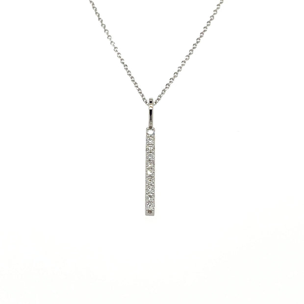 Modern diamond pendant, simple vertical line pendant on an adjustable chain in 14K Gold.