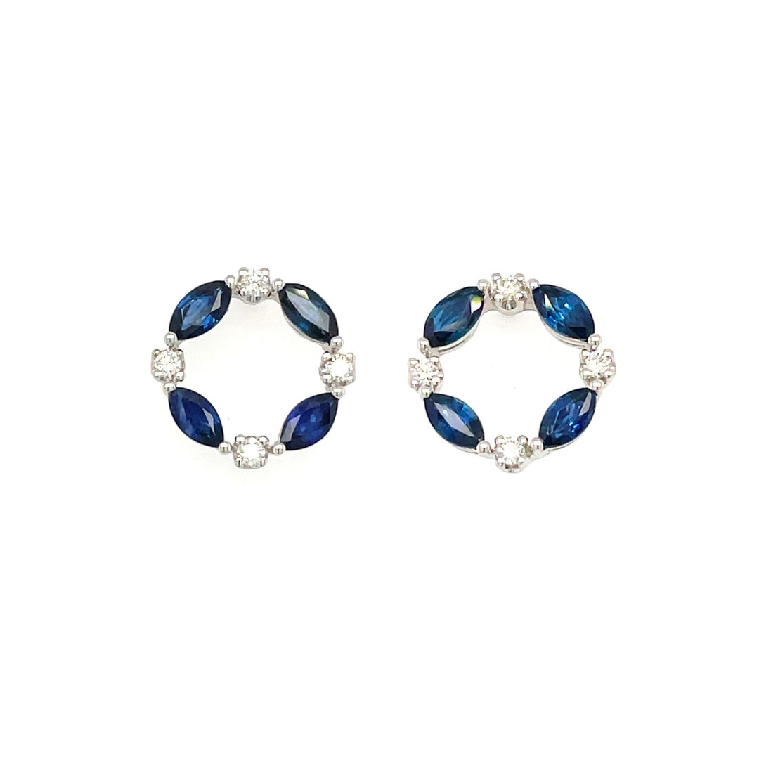 Natural Blue Sapphire Earrings with Diamonds Round Circle Design - Rare Earth Jewelry