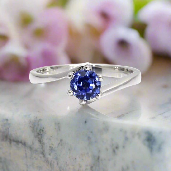 Dainty Sapphire Solitaire Engagement Ring, Round Ceylon Blue Sapphire Ring | Rare Earth Jewelry