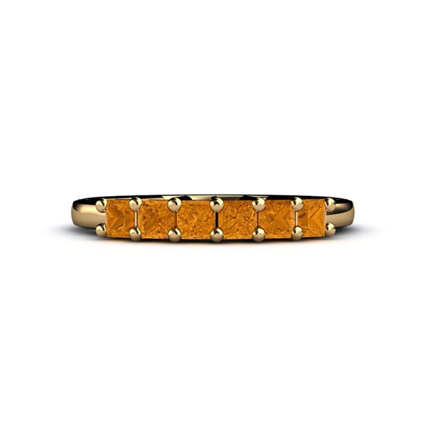 Natural Citrine band in 14K Gold stackable ring with princess cut stones November birthday gift or push present.