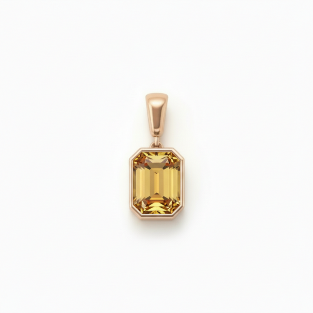 citrine pendant emerald cut in 14k rose gold warm golden yellow gemstone | Rare Earth Jewelry